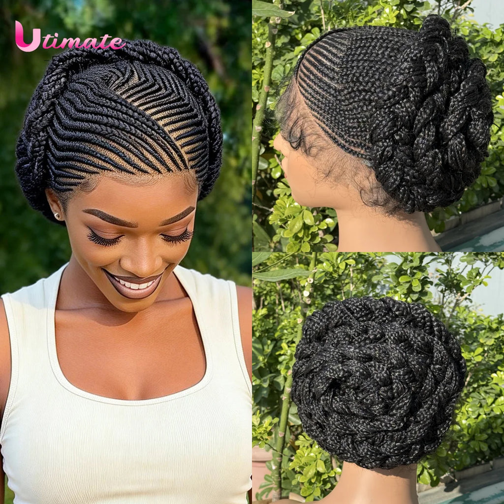 Bantu Braided Wigs Synthetic Cornrow Braids with Baby Hair Wigs for Black Women Transparent Full Lace Knotless Wigs