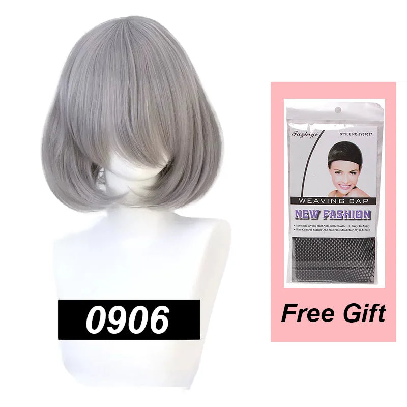 Snoya 35cm Synthetic short bob straight hair with trimmable bangs Lolita pink green blonde red cosplay wigs for women+wig cap