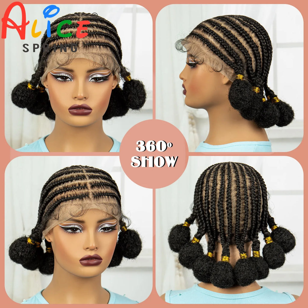 10Inch Short Natural Cornrow Braided Wigs with Baby Hair Synthetic Transparent Full Lace Handmade Bantu Braids Wigs for Women