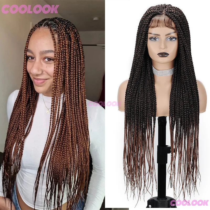 36" Synthetic Box Braided Wigs For Black Women Cornrow Braids Lace Wigs Braids African Wigs