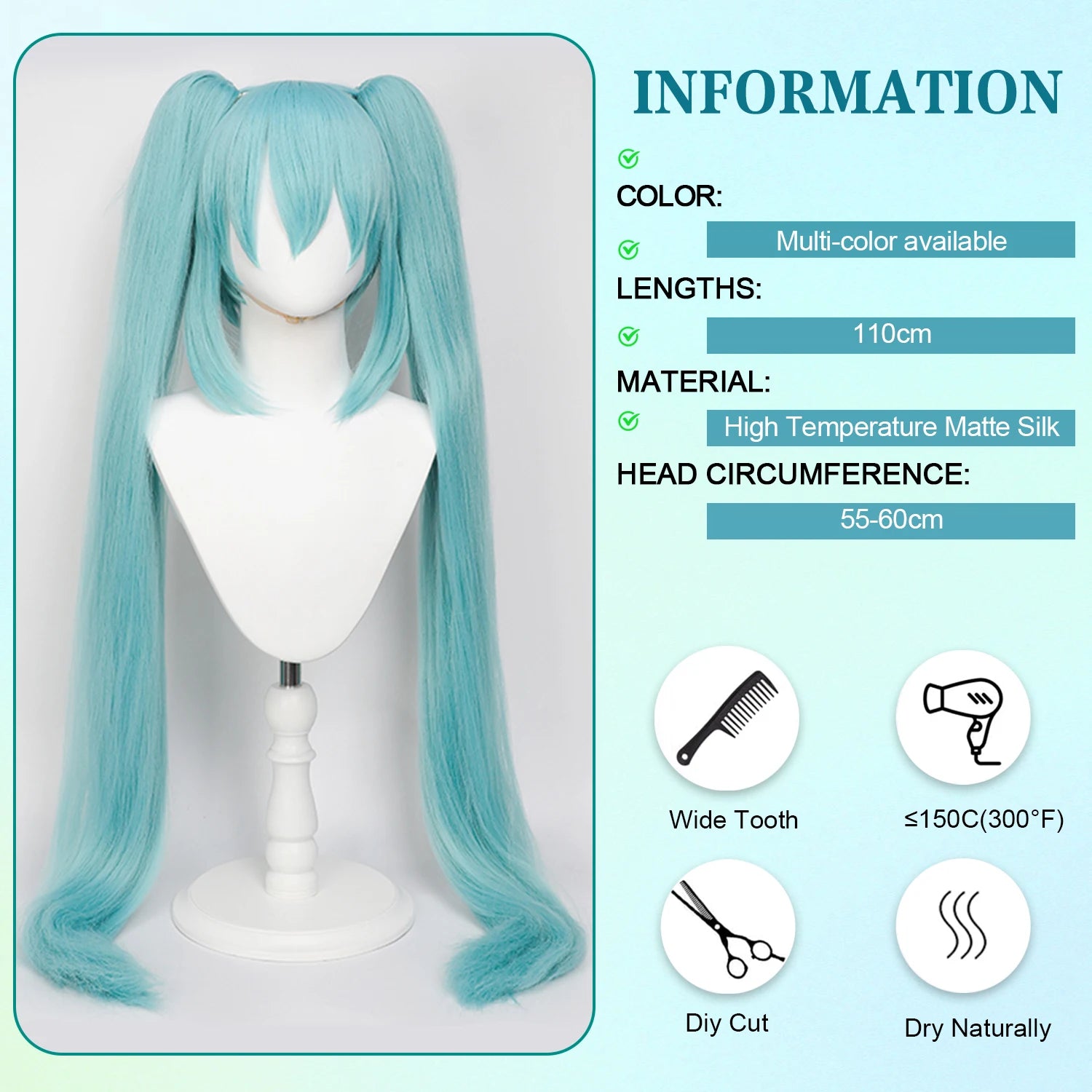 110cm Cosplay Wig, Double Ponytail Synthetic Fiber Wig, Halloween, Christmas For women