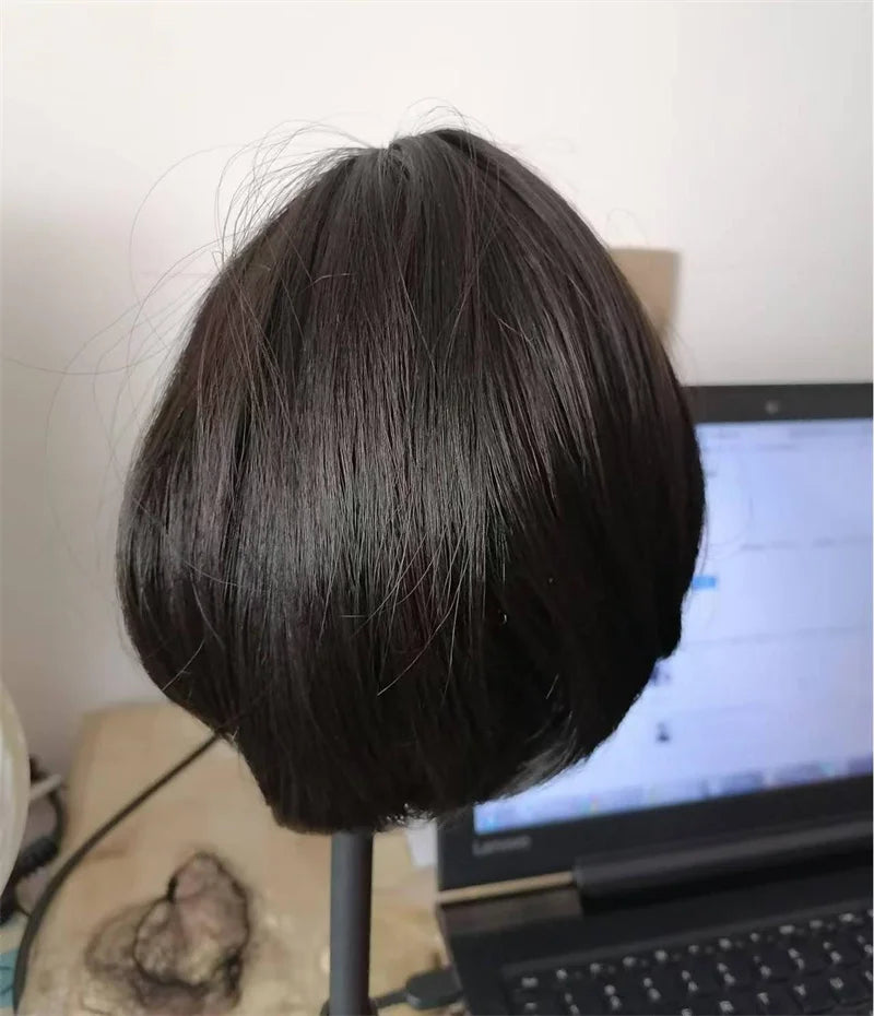 Hair Extensions Synthetic Children Girl Wig Black Bobo Hairstyle Short Straight Bangs Princess Head Cover Wig Hat for Kids Girls
