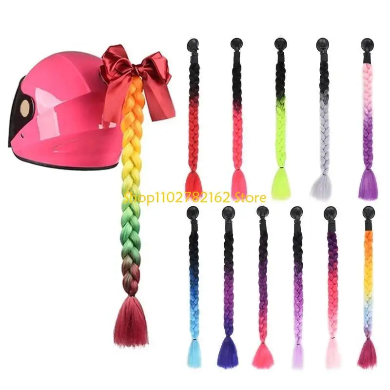 547B Helmet Pigtails Helmet Braids Ponytail Helmet Hair for Women Men Decoration-