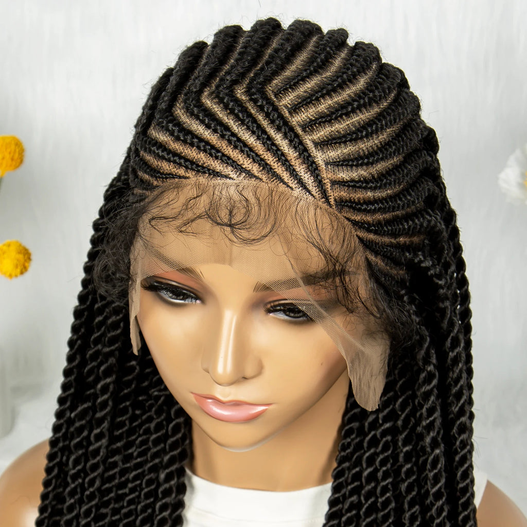 32Inch Cornrow Braided Wigs Synthetic Box Braids Wig Full Lace  Braided Wig for Black Women Blended Lace Front Braiding Hair Wig