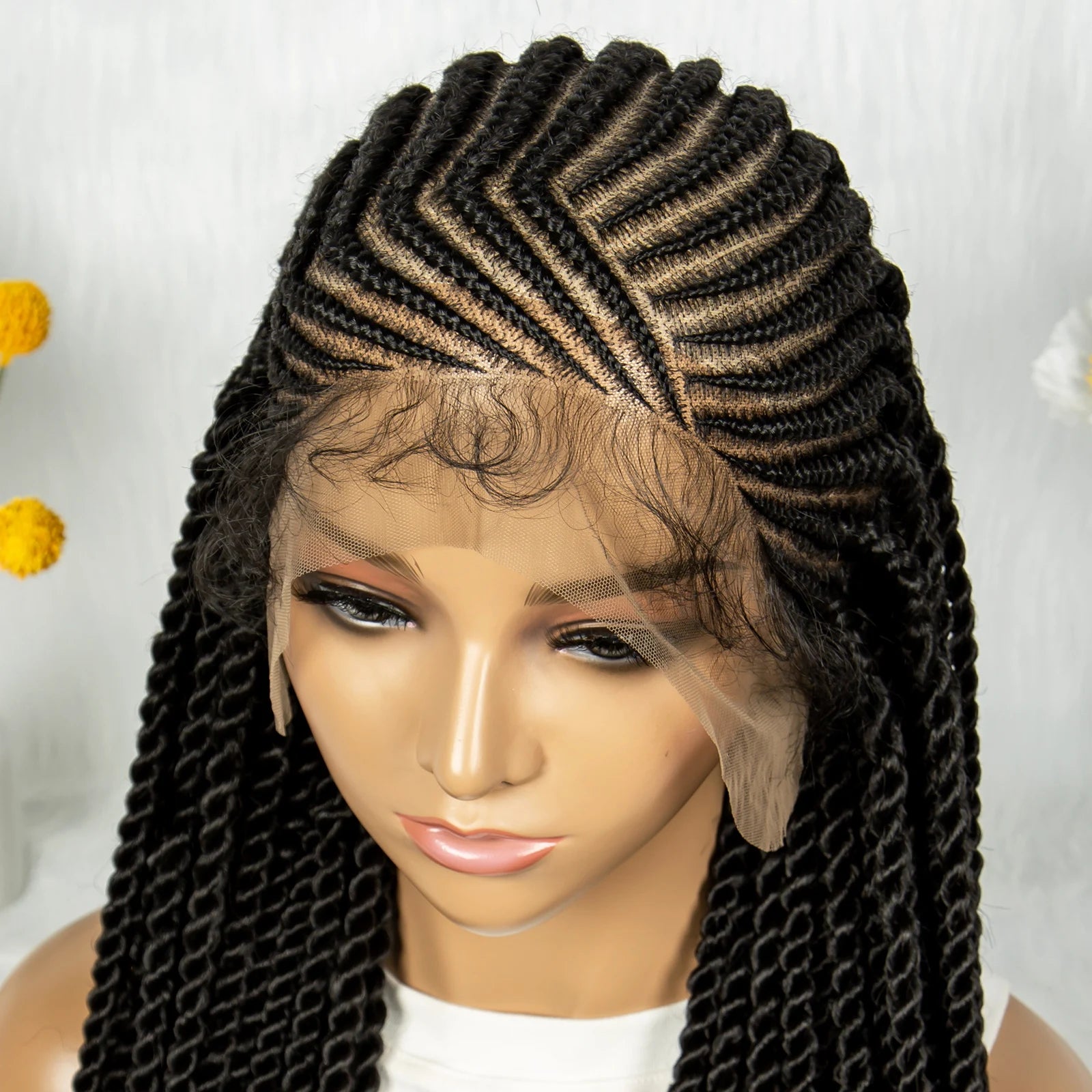 32Inch Cornrow Braided Wigs Synthetic Box Braids Wig Full Lace  Braided Wig for Black Women Blended Lace Front Braiding Hair Wig