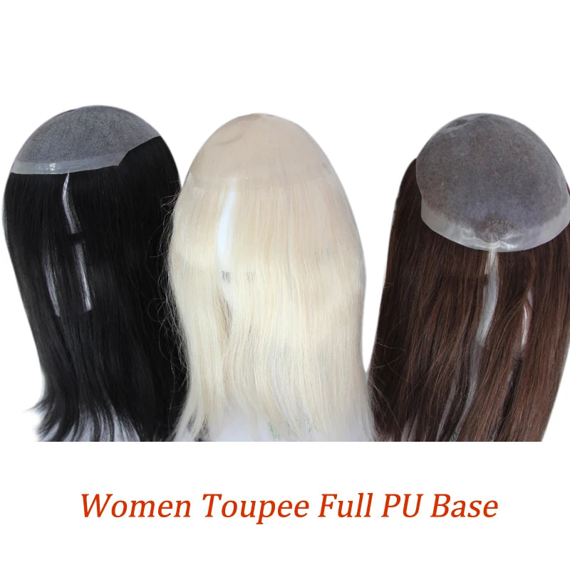 Straight Human Hair Wigs for Women Full PU Toupee 100% Real Human Hair Blonde Human Hair Replacement System Unit Natural Brown
