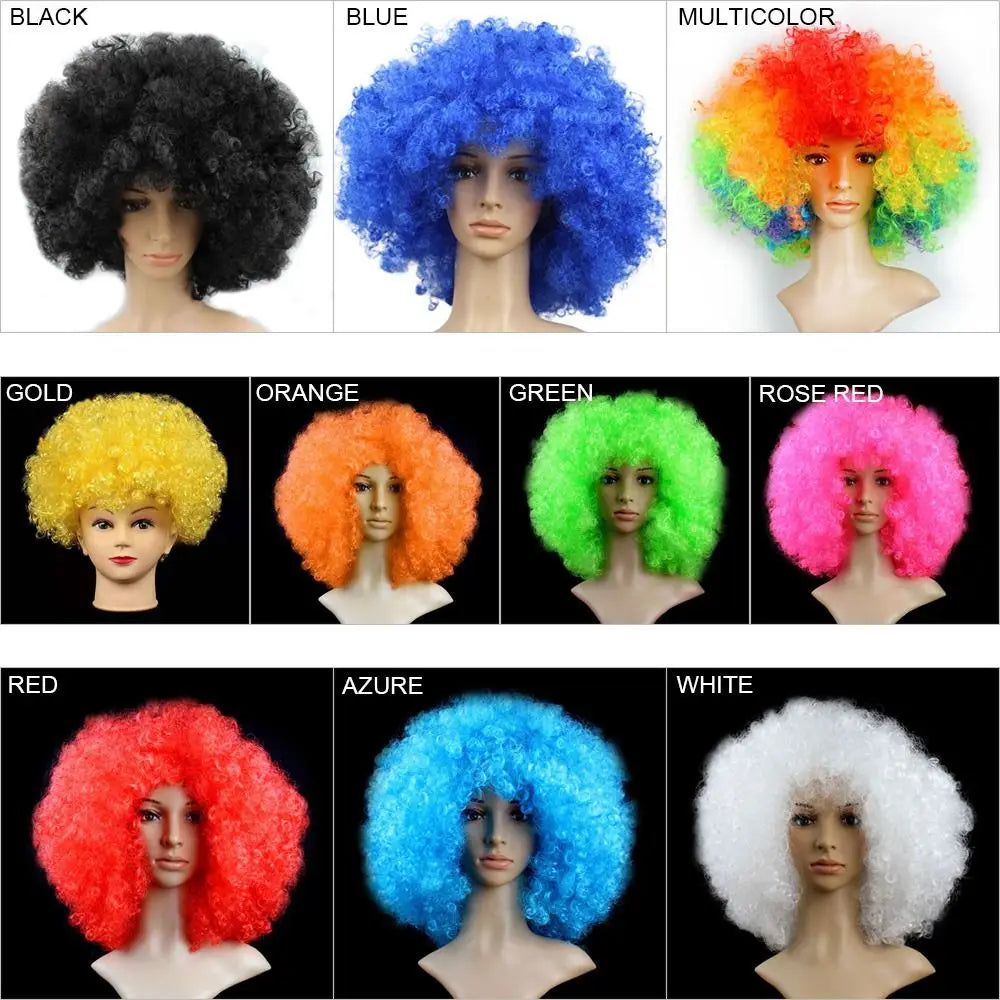 Unisex Adult Various Coloured Rainbow Circus Curly Black Afro Curly Wig Adult Fancy Dress Disco