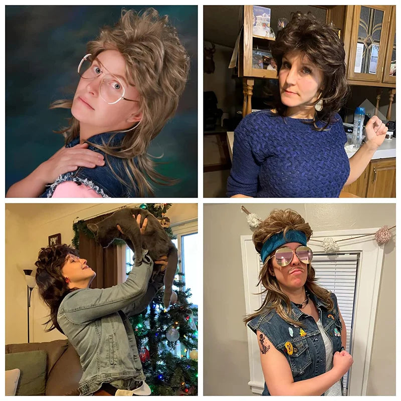 8 Styles Mullet Wigs for Men 70s 80s Costumes Fancy Party Accessory Cosplay Halloween Performance Synthetic Wig