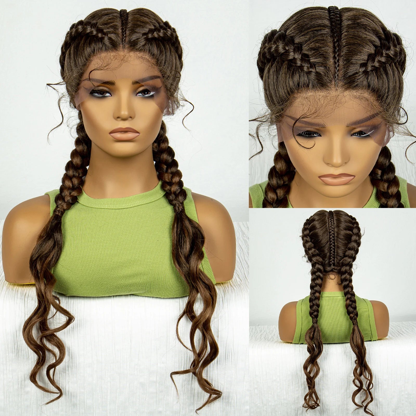 Synthetic Cornrow Braided Wigs with Curly Wave for Women Lace Frontal Afro Hair Braids Wig with Baby Hair for Girls 30 Inches
