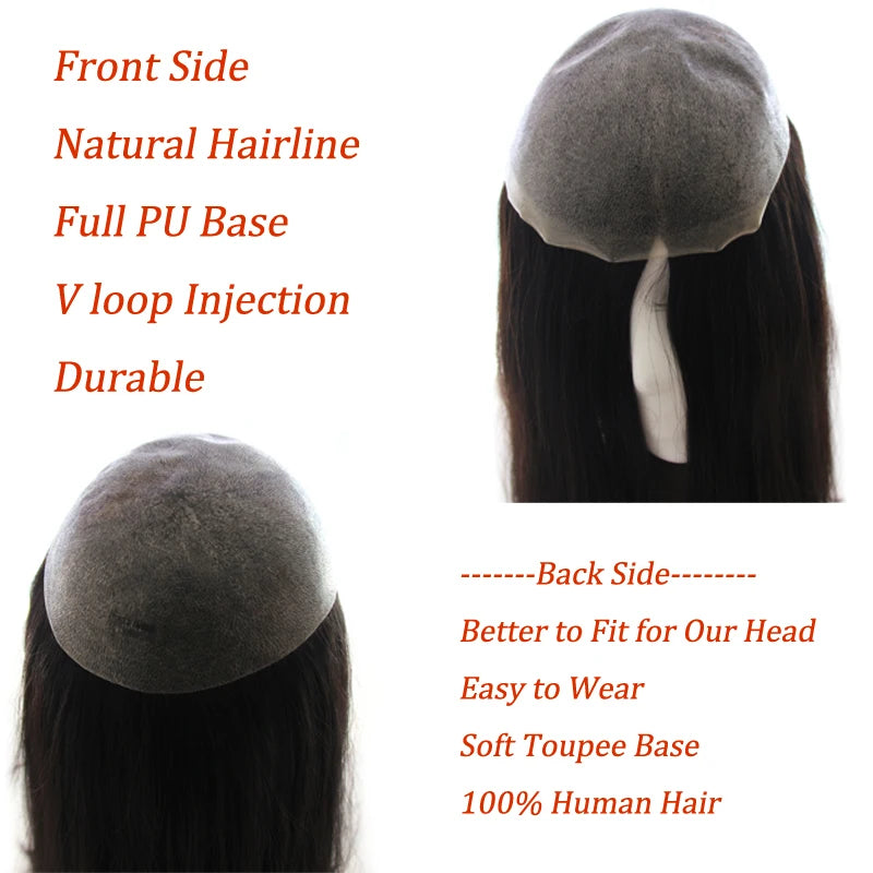 Straight Human Hair Wigs for Women Full PU Toupee 100% Real Human Hair Blonde Human Hair Replacement System Unit Natural Brown