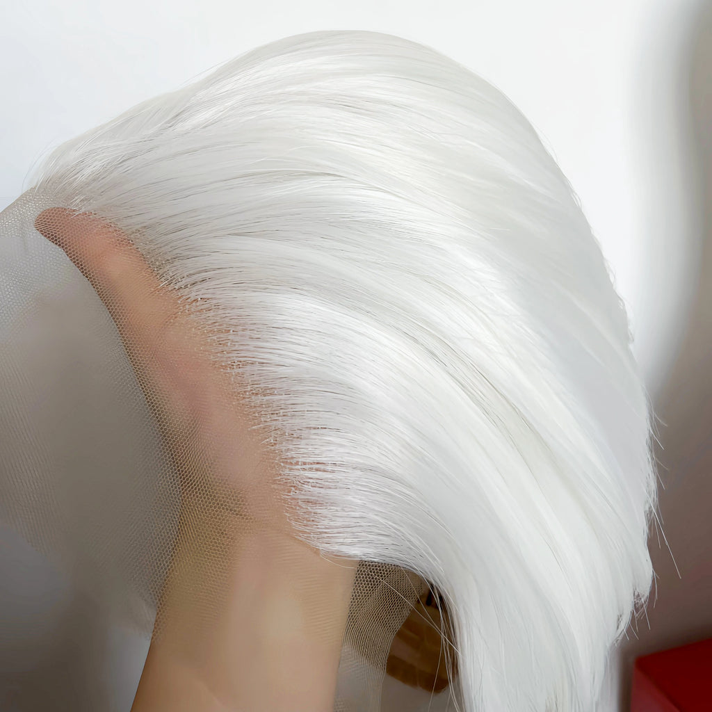 White Wig for Men 6 Inch Short Straight Silver 13*4 Synthetic Lace Front Wigs Heat-resistant Fiber Pelucas for Party Halloween