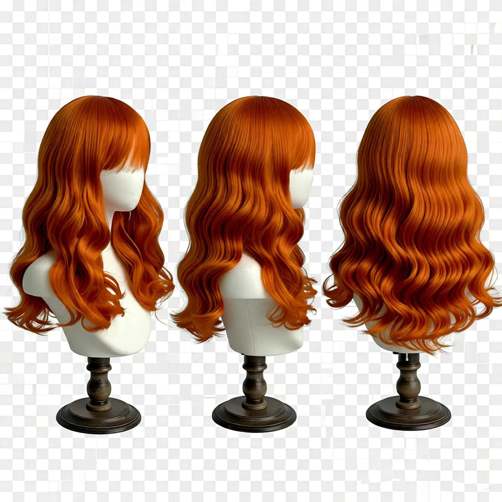 Girl's Wig Orange Long Curly Hair Kids Toupee Performance Photography Props Youth Headwear Juvenile Headdress Baby Headgear 2Y