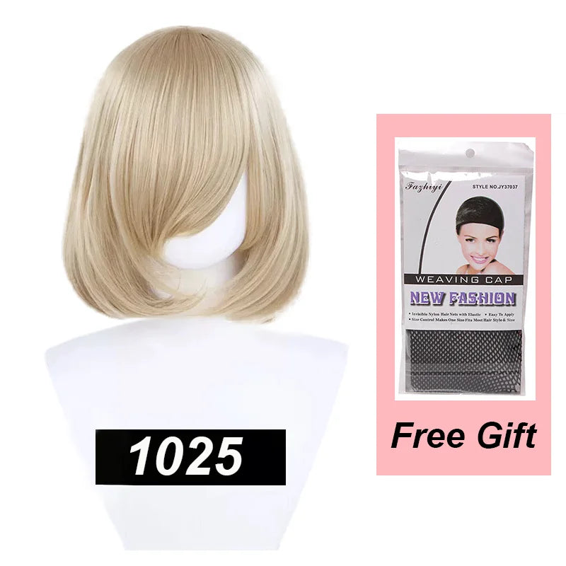 Snoya 35cm Synthetic short bob straight hair with trimmable bangs Lolita pink green blonde red cosplay wigs for women+wig cap