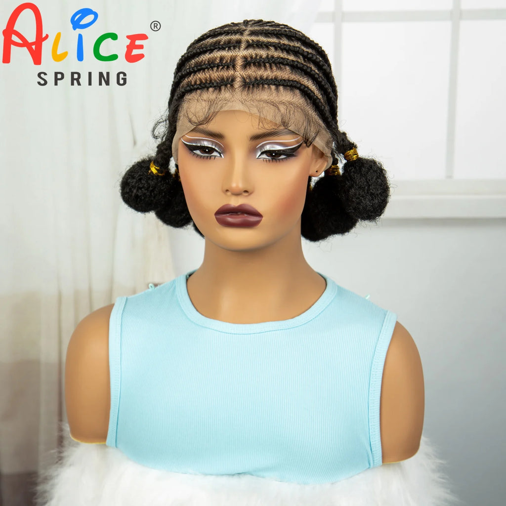 10Inch Short Natural Cornrow Braided Wigs with Baby Hair Synthetic Transparent Full Lace Handmade Bantu Braids Wigs for Women