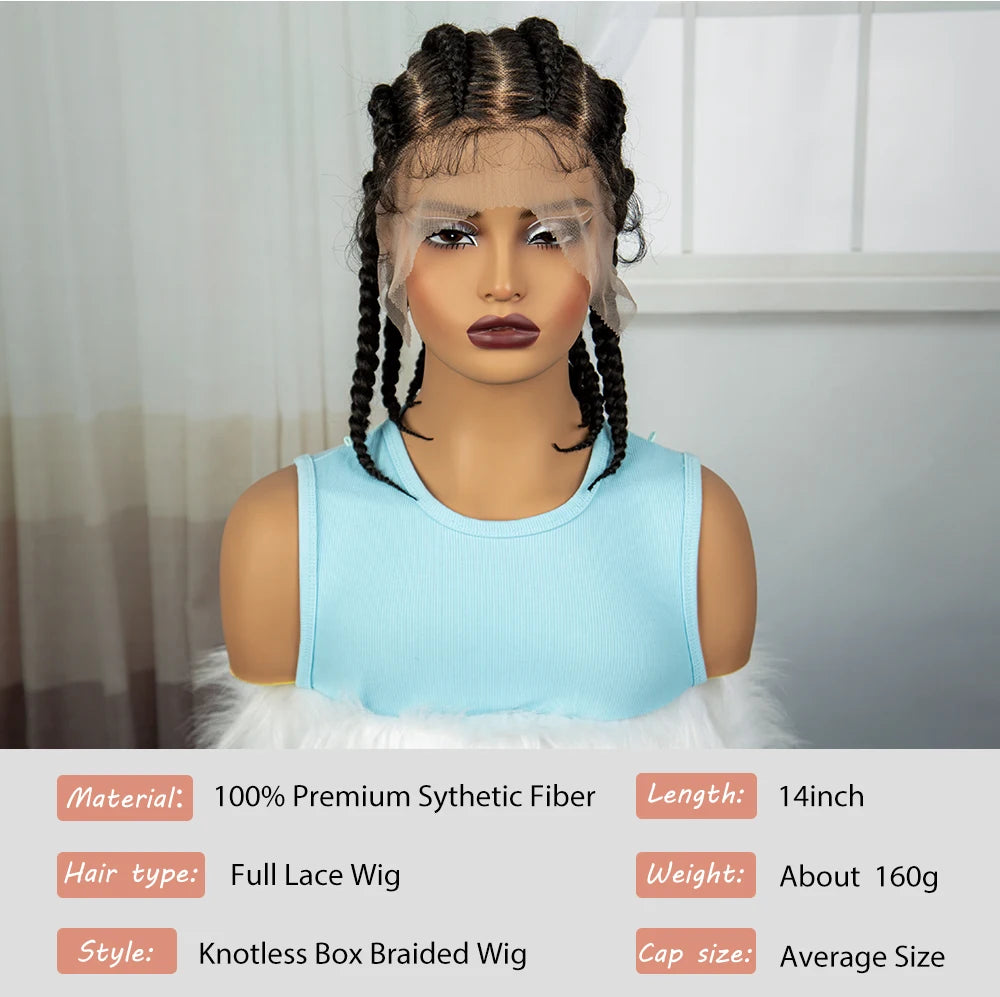 Short Cornrow Braided Wigs Synthetic Full Lace Braids Wig Lace Frontal Braiding Hair Wigs With Baby Hair for Black Women