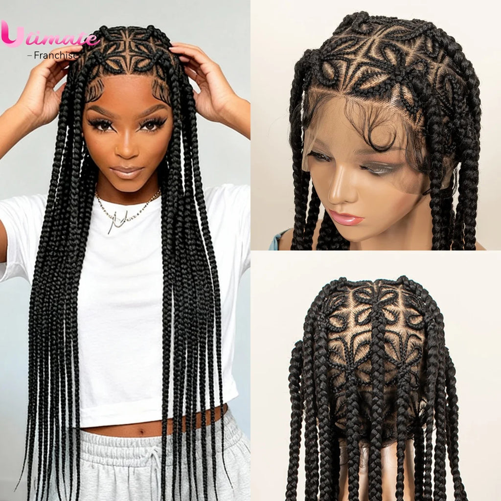 Synthetic Cornrow Braided Wigs Protective Lemonade Braids 36 inches Full Lace Braided Wig for Black Women