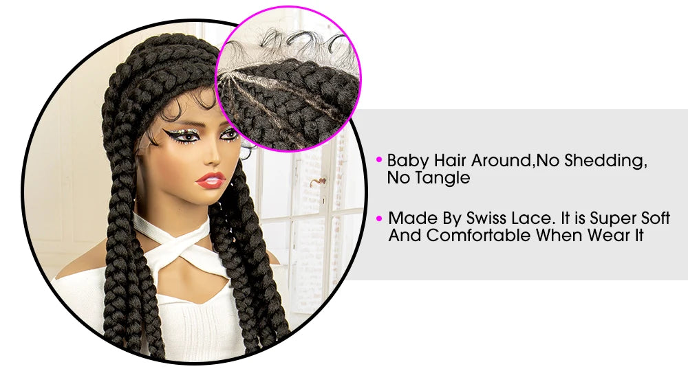36 inches Synthetic Full Lace Wig for Black Women Braided Wig Lace Frontal Box Braids Wig Women Synthetic Braided