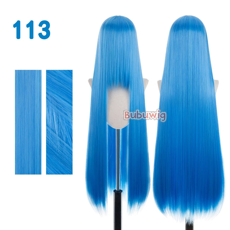 Bubuwig Synthetic Hair 100cm Long Straight Pure Color Cosplay Wigs Over 100 Colors Pink Orange Blonde Green Wig Heat Resistant