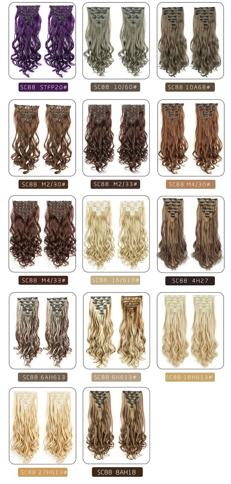 Clip In Hair Extensions 7 PCS Full Head 22 Inch Long Curly Wavy  For Women Girls Hair Synthetic Wig Hairpieces
