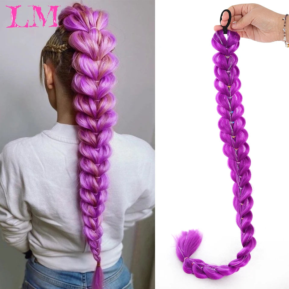 LM Synthetic 32nch Long Purple Braiding Hair Extensions for Braids Rumi Braiding Hair for Stage Party Cosplay Multi-colored Br