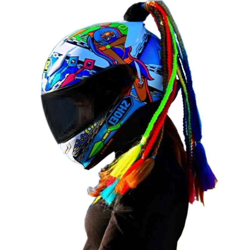 Motorcycle Helmet Braid Pigtails Ponytail With Sucker Motorbike Pigtails Women Men Casco Moto Ponytail Motorcycle Accessories