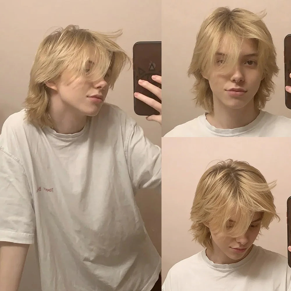 Men's Real Hair Wig 613 Blonde Short Pixie Cut Wig 100% Human Hair With Bangs Short Human Hair Full Machine Wig