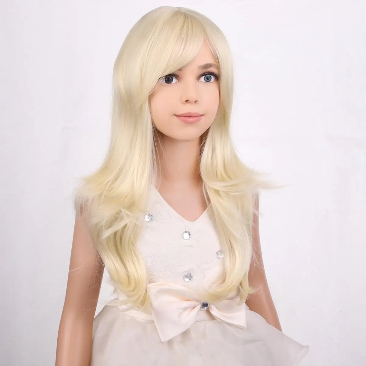 Girls Blonde Wig Long Wavy Light Blonde Wig for Kids Child Blonde Long Wig with Bangs Synthetic Wig