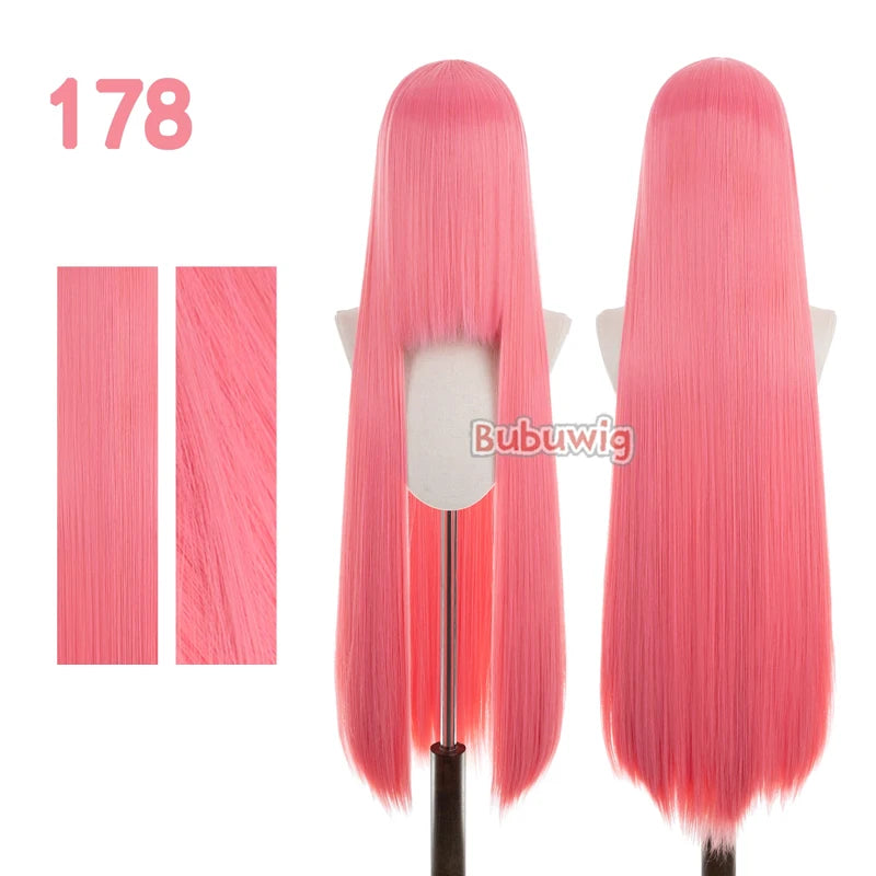 Bubuwig Synthetic Hair 100cm Long Straight Pure Color Cosplay Wigs Over 100 Colors Pink Orange Blonde Green Wig Heat Resistant