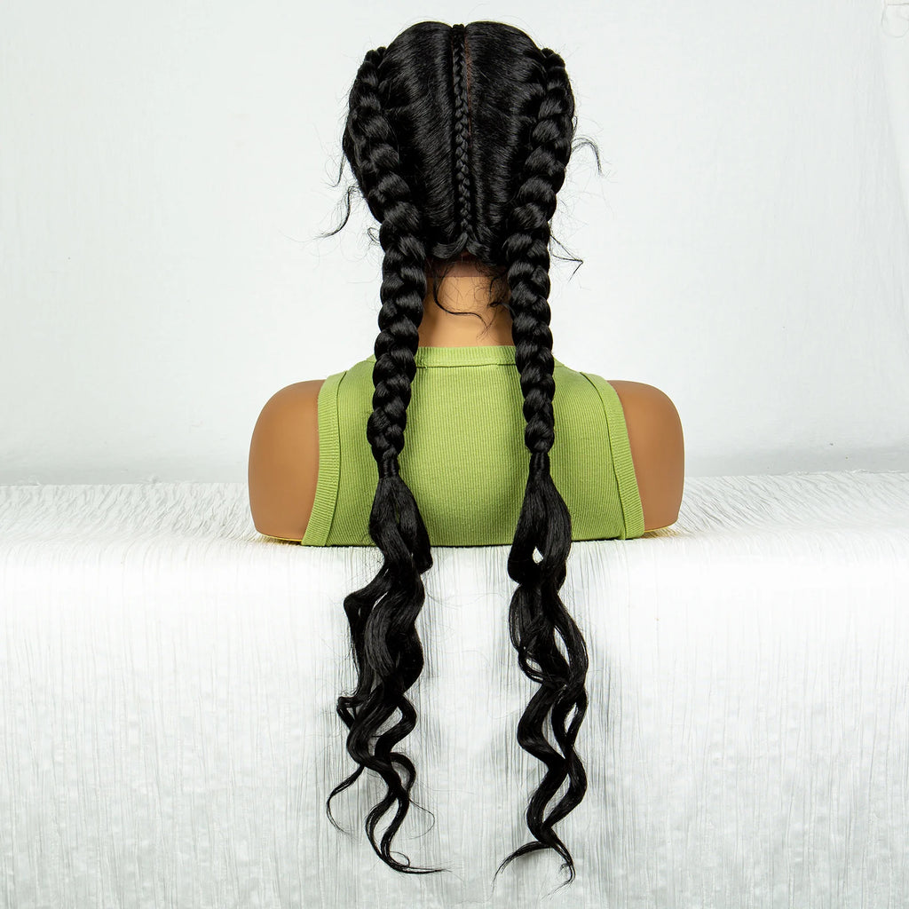 Synthetic Cornrow Braided Wigs with Curly Wave for Women Lace Frontal Afro Hair Braids Wig with Baby Hair for Girls 30 Inches