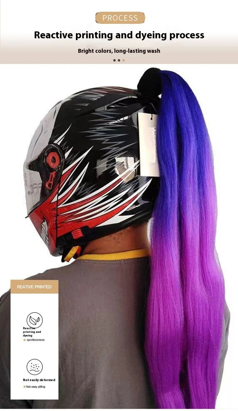 Knight style braided helmet wig - Neutral ponytail accessory for motorcycle, skiing, and bicycle helmets - Role playing