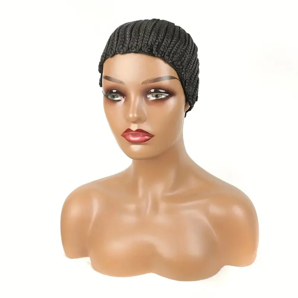 2Pcs Crochet Cornrow Wig Cap forWomen Braided Cap for Weaving Making Wigs with Clips Inside Stretchy Braid Cap