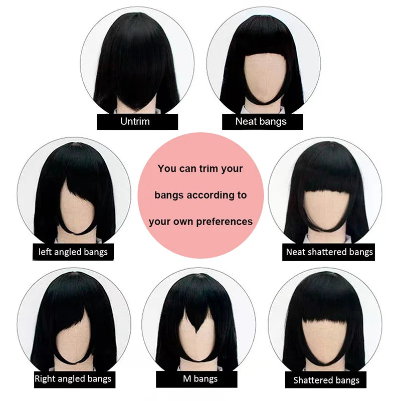 Snoya 35cm Synthetic short bob straight hair with trimmable bangs Lolita pink green blonde red cosplay wigs for women+wig cap