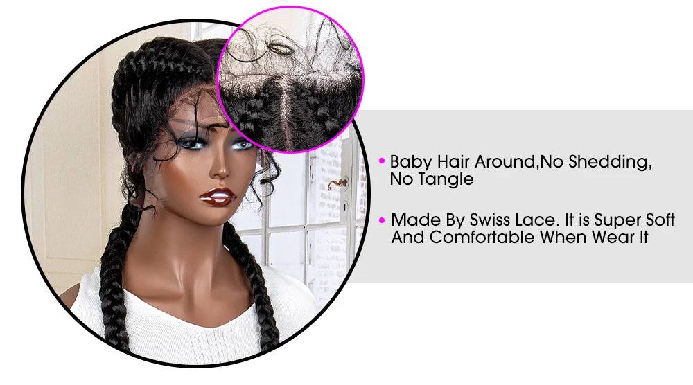 36 Inches Cornrow Braided Wigs Synthetic Lace Front Braids Wigs for Black Women Long Lace Wigs Double Braid Knotless