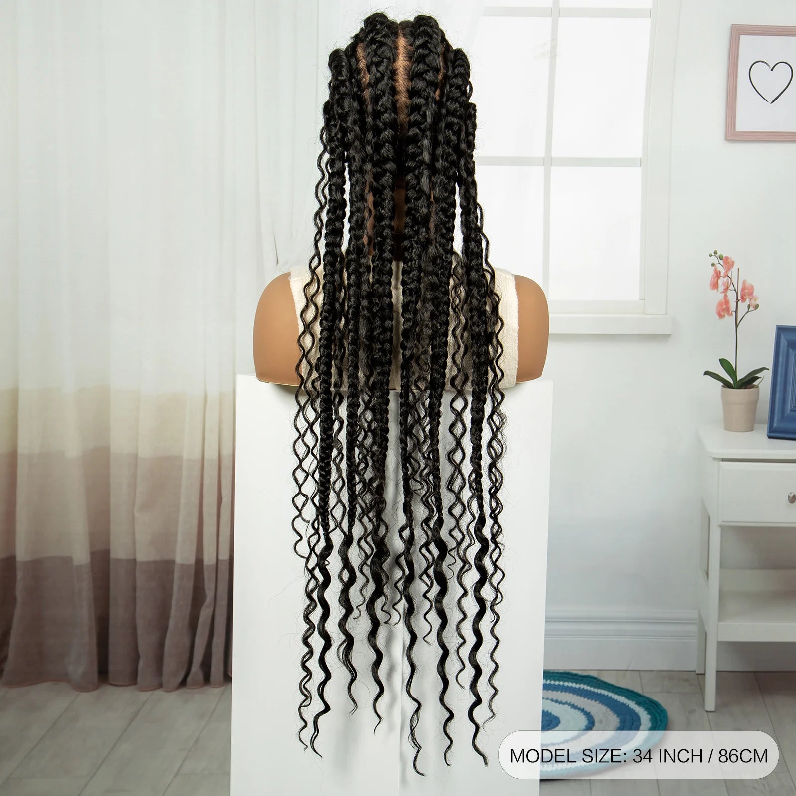 34Inch Cornrow Braided Wigs with Curly ends Synthetic Full Lace Braids Wigs Lace Frontal Braided Lace Wig for Black Women