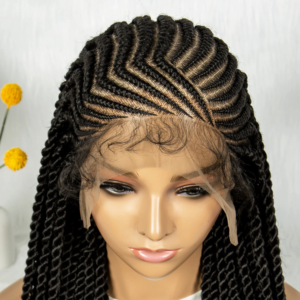 32Inch Cornrow Braided Wigs Synthetic Box Braids Wig Full Lace  Braided Wig for Black Women Blended Lace Front Braiding Hair Wig