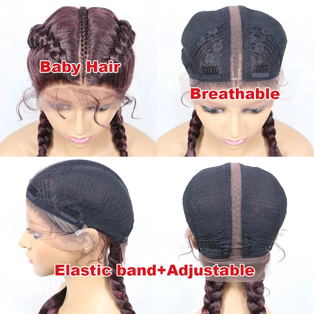 Synthetic Cornrow Braided Wigs with Curly Wave for Women Lace Frontal Afro Hair Braids Wig with Baby Hair for Girls 30 Inches