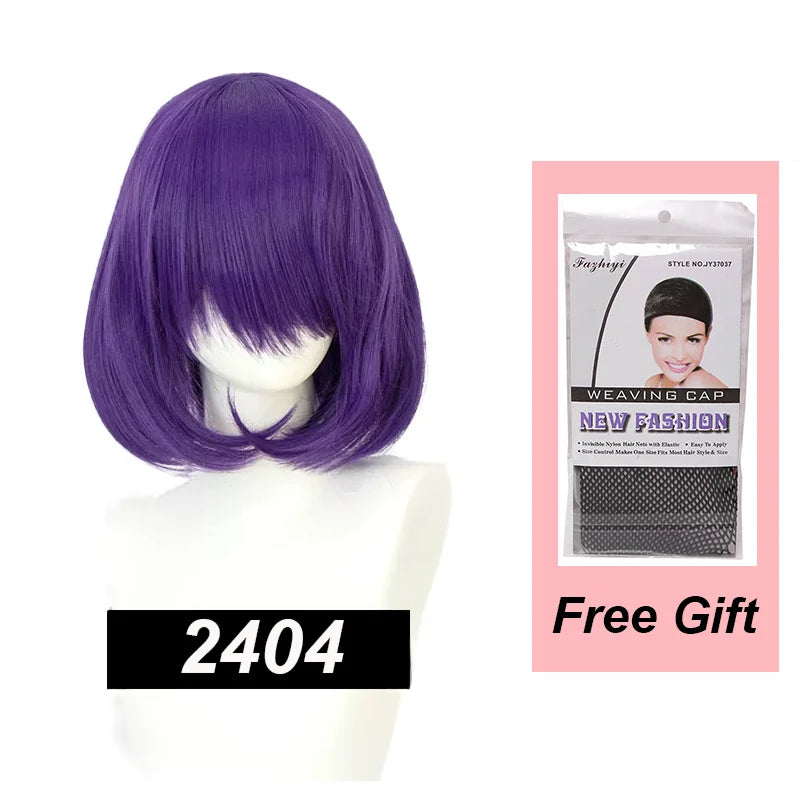 Snoya 35cm Synthetic short bob straight hair with trimmable bangs Lolita pink green blonde red cosplay wigs for women+wig cap
