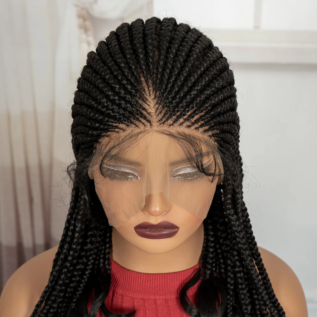 18in Cornrow Braided Wig with Wavy Ends Synthetic Full Lace Braided Lace Wig with Baby Hair Knotless Braids Wigs for Black Women