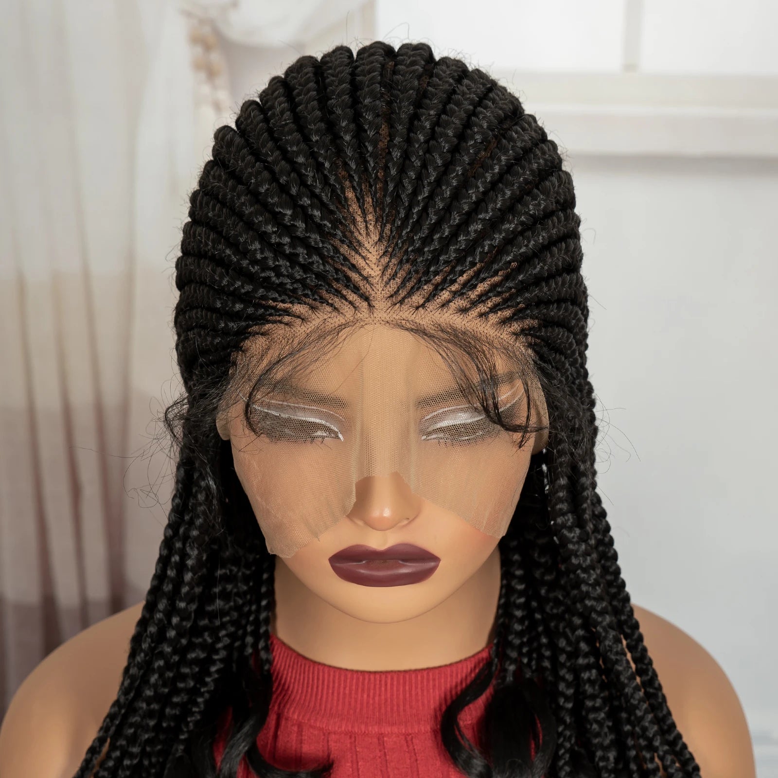 18in Cornrow Braided Wig with Wavy Ends Synthetic Full Lace Braided Lace Wig with Baby Hair Knotless Braids Wigs for Black Women