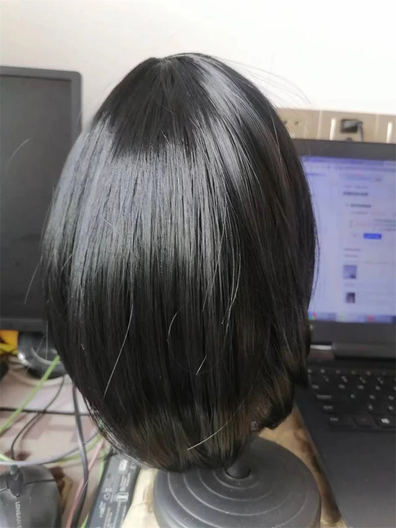 Hair Extensions Synthetic Children Girl Wig Black Bobo Hairstyle Short Straight Bangs Princess Head Cover Wig Hat for Kids Girls