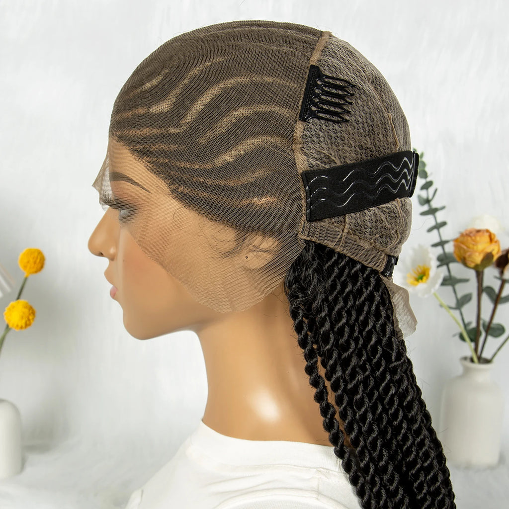 32Inch Cornrow Braided Wigs Synthetic Box Braids Wig Full Lace  Braided Wig for Black Women Blended Lace Front Braiding Hair Wig
