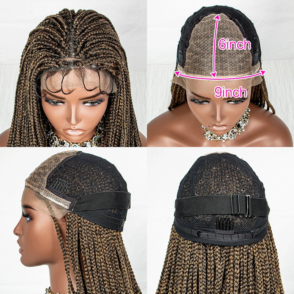 Lace Front Synthetic Cornrow Braids Wig Wavy Ends 9x6 Lace Long Cornrow Braided Wig Knotless Afro Braiding Hair Wavy Ends Wig