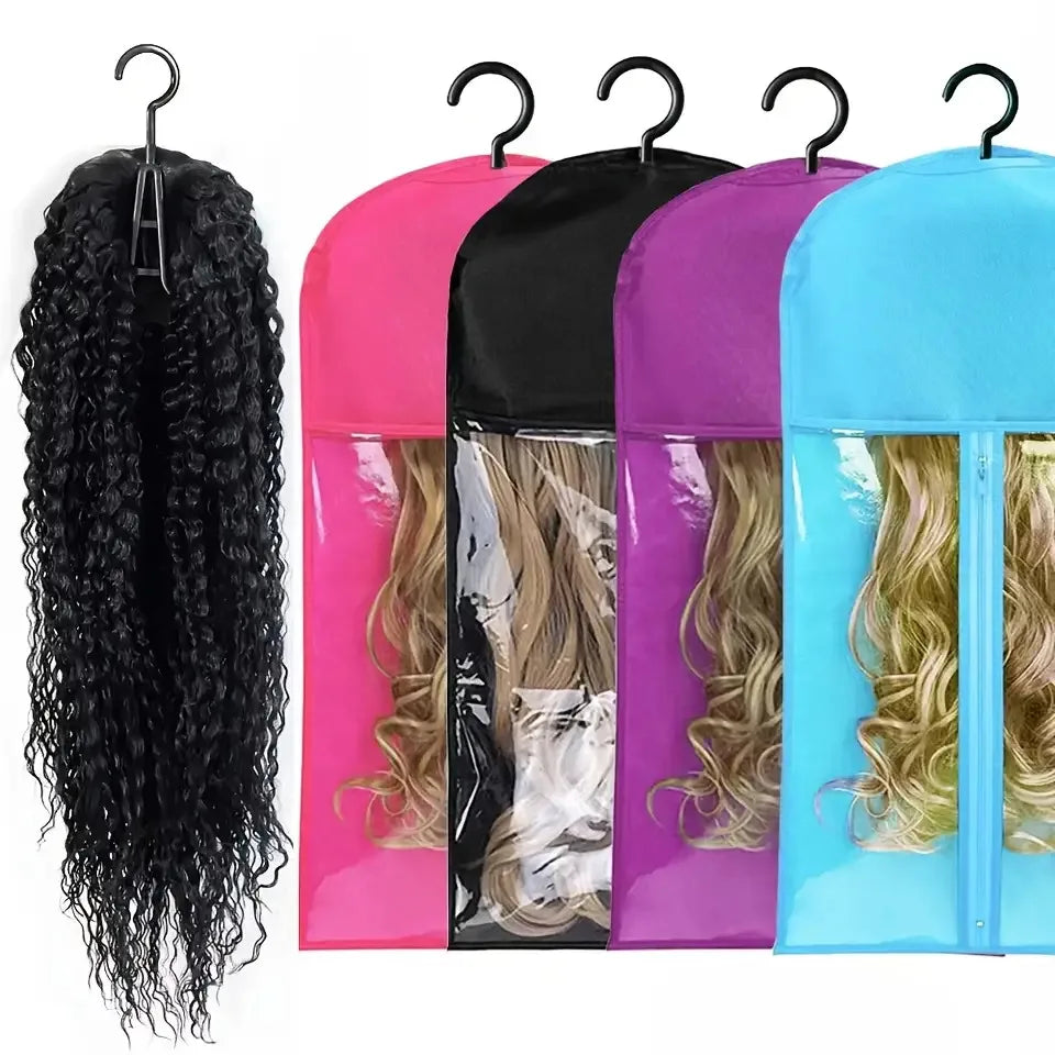 Wig Storage Bag Set 2pcs, organize & store wigs with 1 large pouch & 1 hangers. Essential tool.