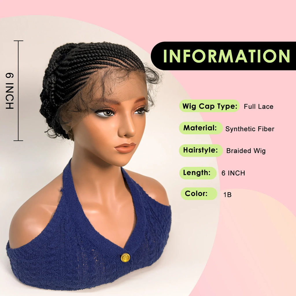 Bantu Braided Wigs Synthetic Cornrow Braids with Baby Hair Wigs for Black Women Transparent Full Lace Knotless Wigs