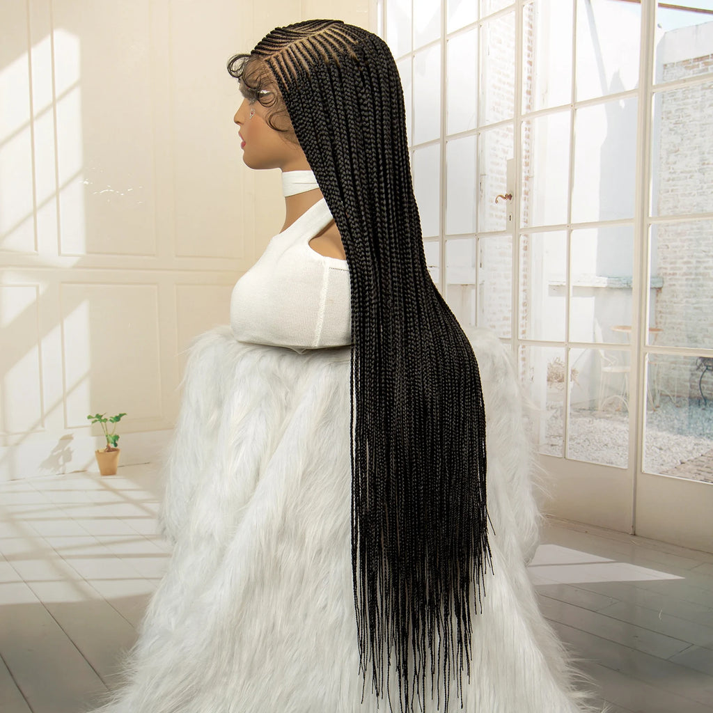 Synthetic Full Lace Cornrow Braided Wigs 36 inches Lace Frontal Square Knotless Box African Braiding Wig for Black Women