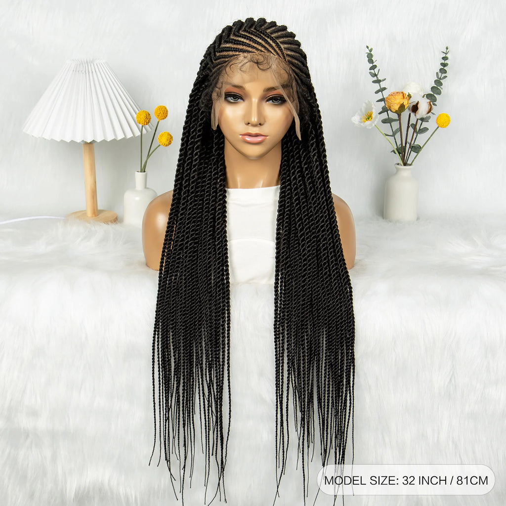 32Inch Cornrow Braided Wigs Synthetic Box Braids Wig Full Lace  Braided Wig for Black Women Blended Lace Front Braiding Hair Wig
