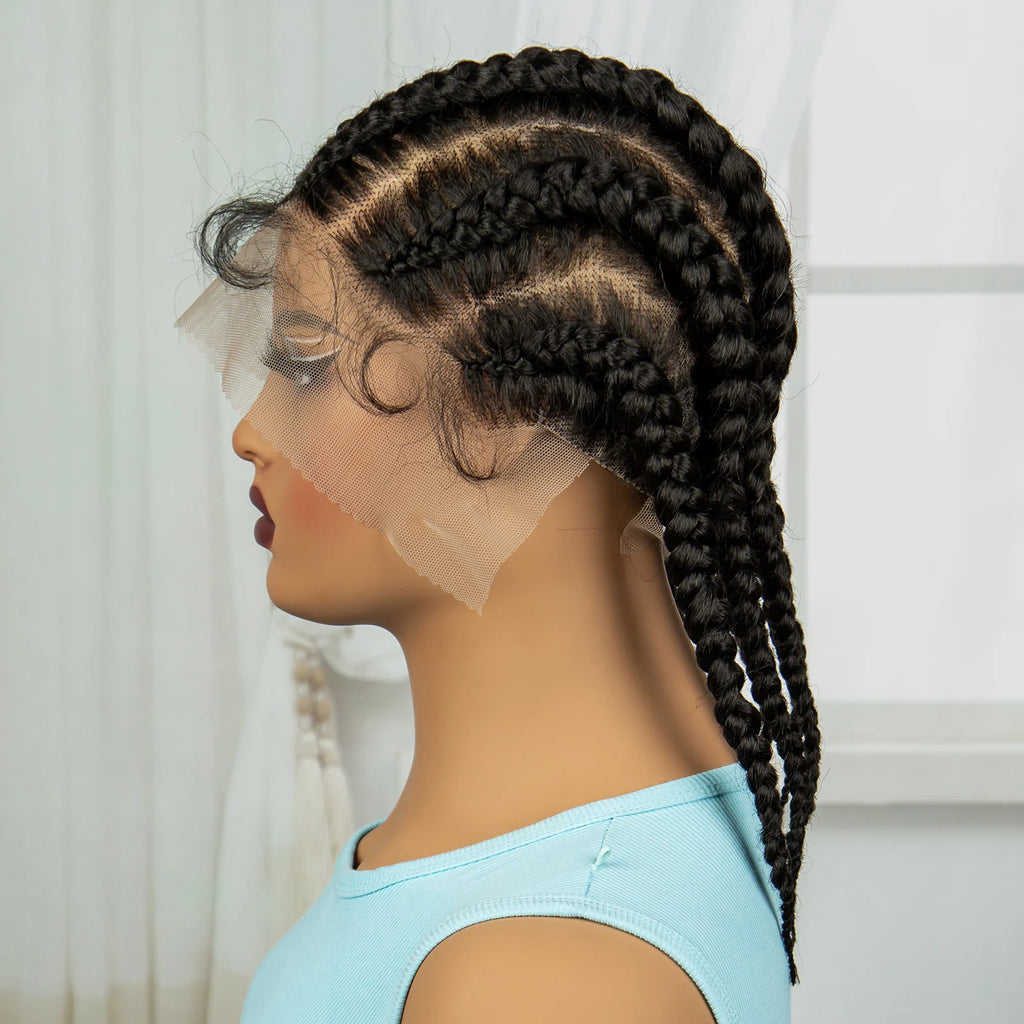 Short Cornrow Braided Wigs Synthetic Full Lace Braids Wig Lace Frontal Braiding Hair Wigs With Baby Hair for Black Women