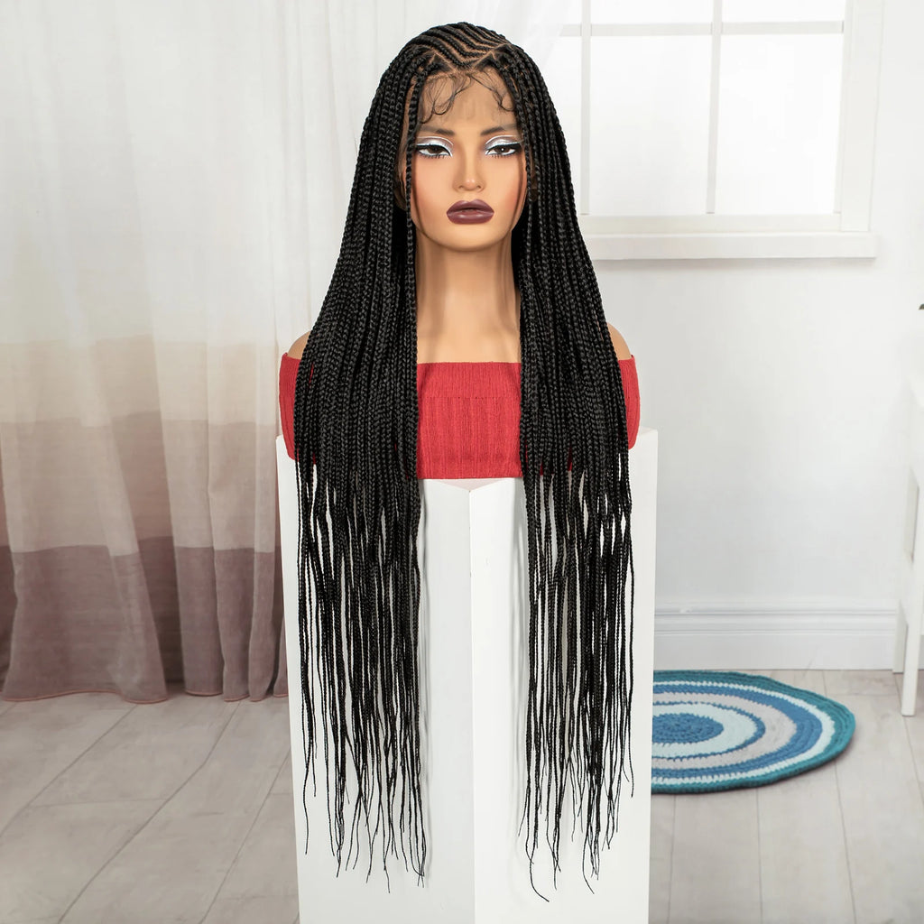 Cornrow Braided Wigs 36in Synthetic Full Lace Braiding Hair Wigs Knotless Lace Frontal Braids Wig with Baby Hair for Black Women