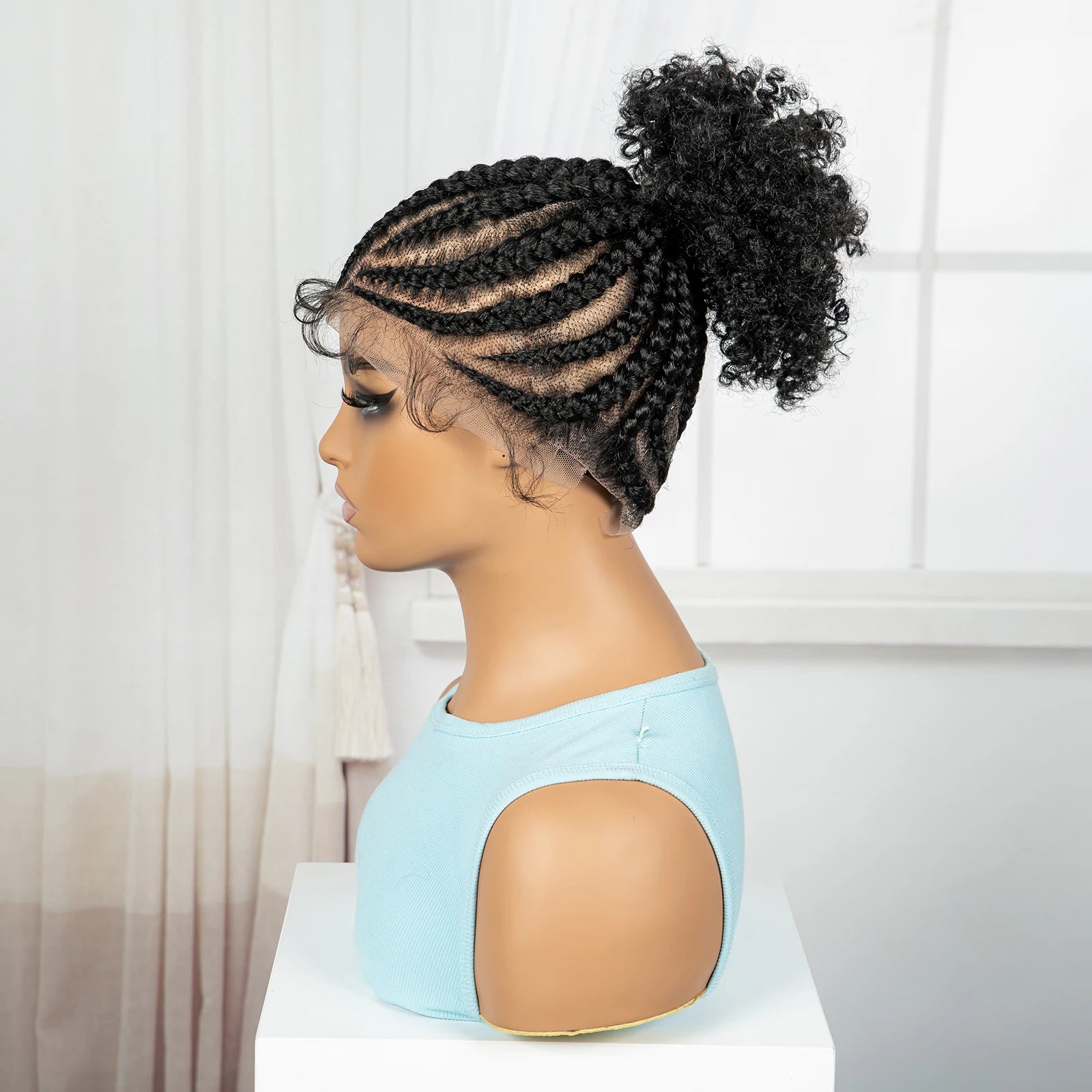Cornrow Braided Wigs Synthetic Full Lace Braids Wig with Baby Hair Short Afro Curly Knotless Braided Lace Wig for Black Women
