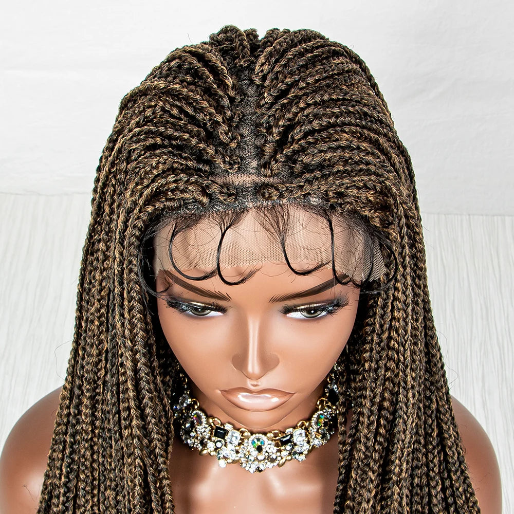 Lace Front Synthetic Cornrow Braids Wig Wavy Ends 9x6 Lace Long Cornrow Braided Wig Knotless Afro Braiding Hair Wavy Ends Wig